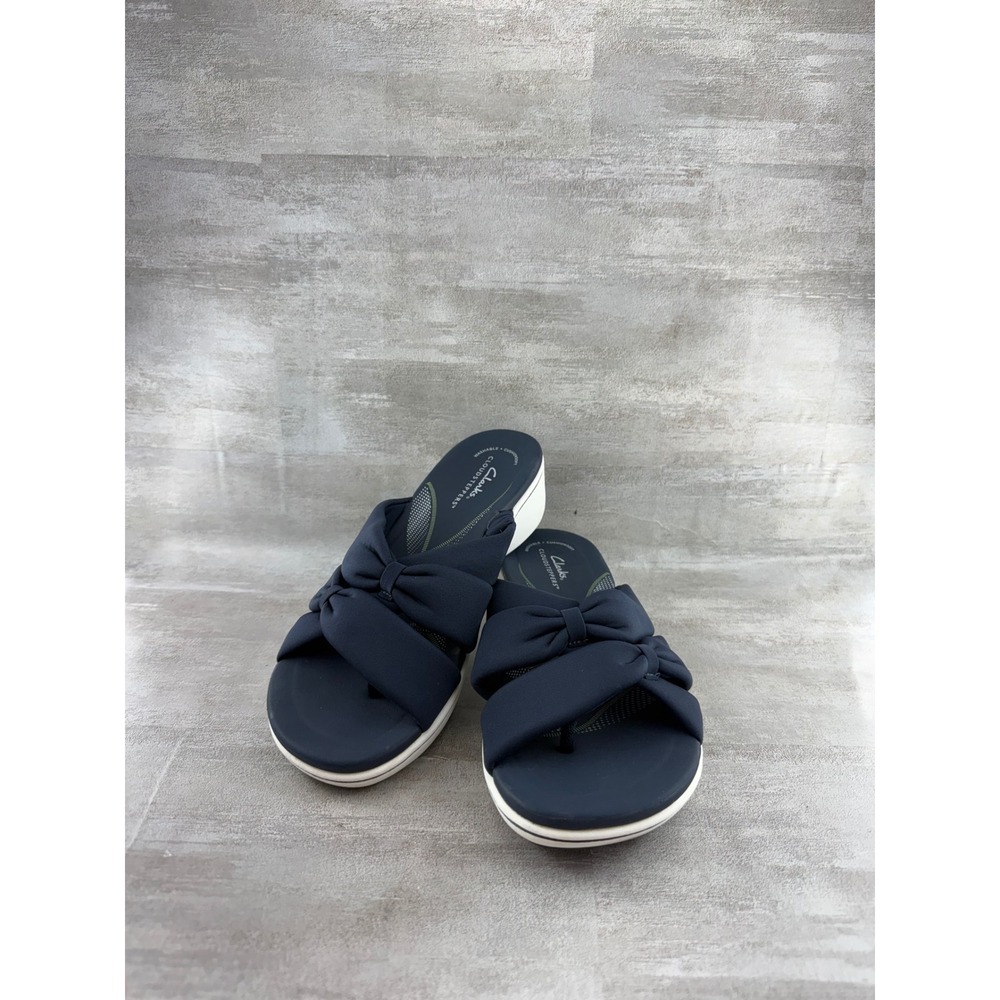 Clarks Cloudsteppers Arla Glison Navy Blue Knotted Bow Thong Sandals Women Sz 8M
